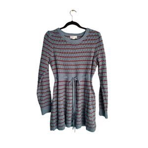 Motherhood Maternity Tunic Sweater Size Large Blue with Red Stripes High Waist